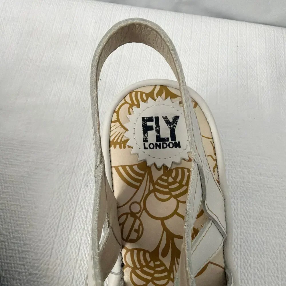 Fly London Yito Shoes Womens Size 9 US Wedge Sandals 40 EU White Leather Shoes